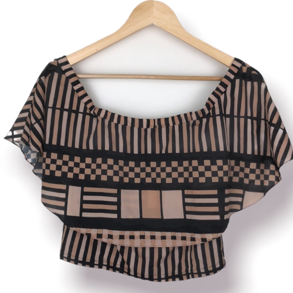 Tracy Reese Cold Shoulder Geometric Print Ruffle Crop Top Women’s Size M